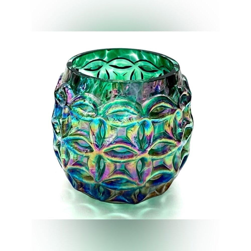Glass Eye Studio Maritime Sea Haven  Green Handblown Art Glass Candle Holder